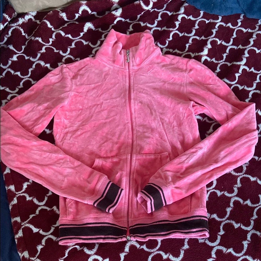 Pink Zip-Up Jacket with Striped Cuffs